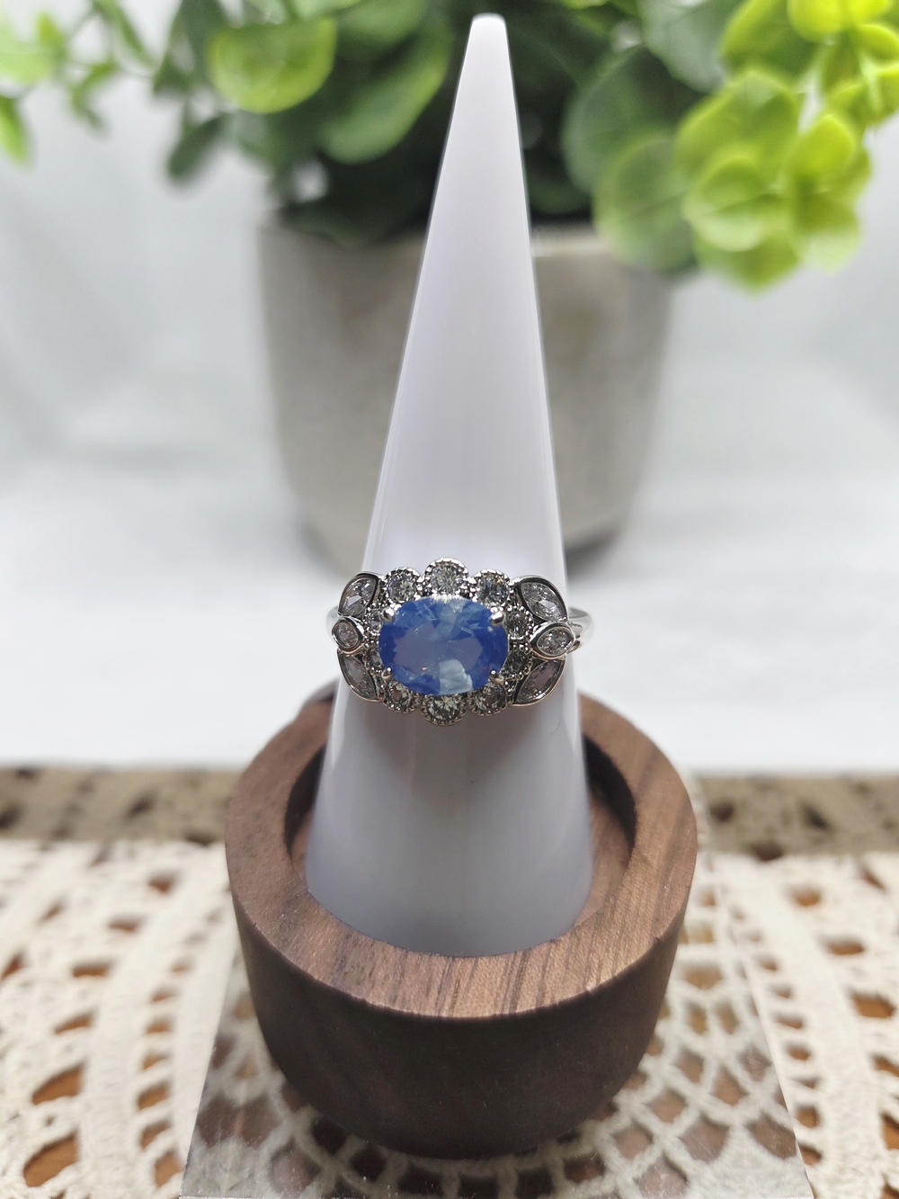 BP Sterling Silver Blue Spinel Oval Halo Ring